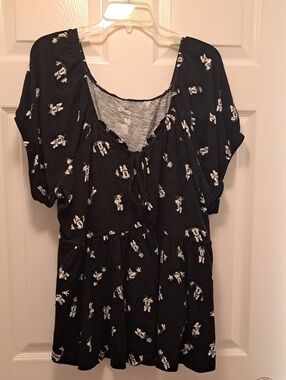 Disney Black and White Mickey Mouse Peasant Tunic